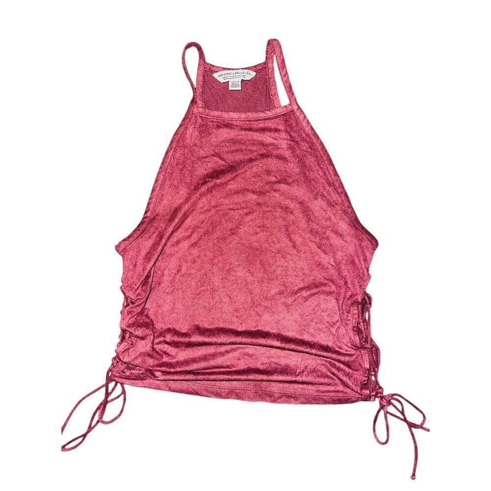 FB9 AEO First Essentials Womens Crop Tank, Lace Up Sides, Suede Feeling, Size S